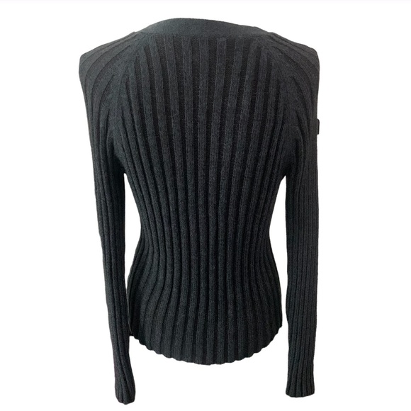 DKNY Classic Ribbed Long Sleeve V-Neck Button Front Cardigan Navy Blue Medium - Picture 3 of 5